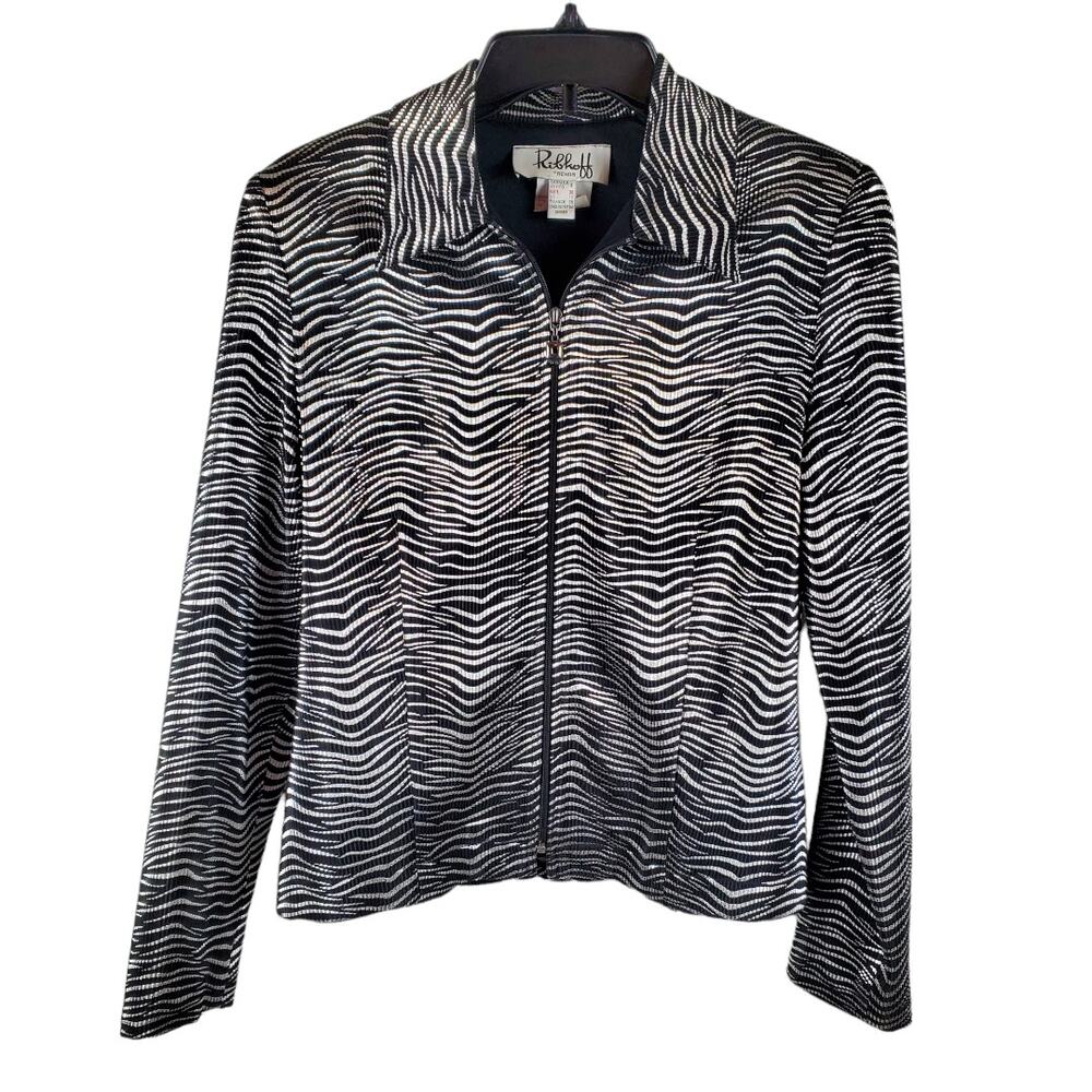Vintage Joseph Ribkoff Metallic Silver Blazer 8 Mob Wife Office Siren